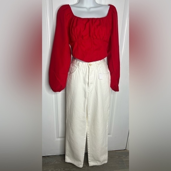 SHEIN Privé Ruched Bust Square Neck Bishop Sleeve Blouse SZ M - Picture 14 of 14